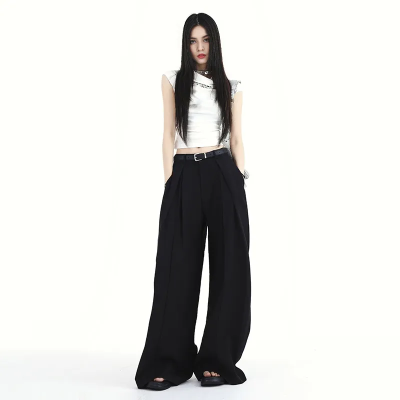 ZAZN Casual Pants Women's Black Includes Leather Belts-3