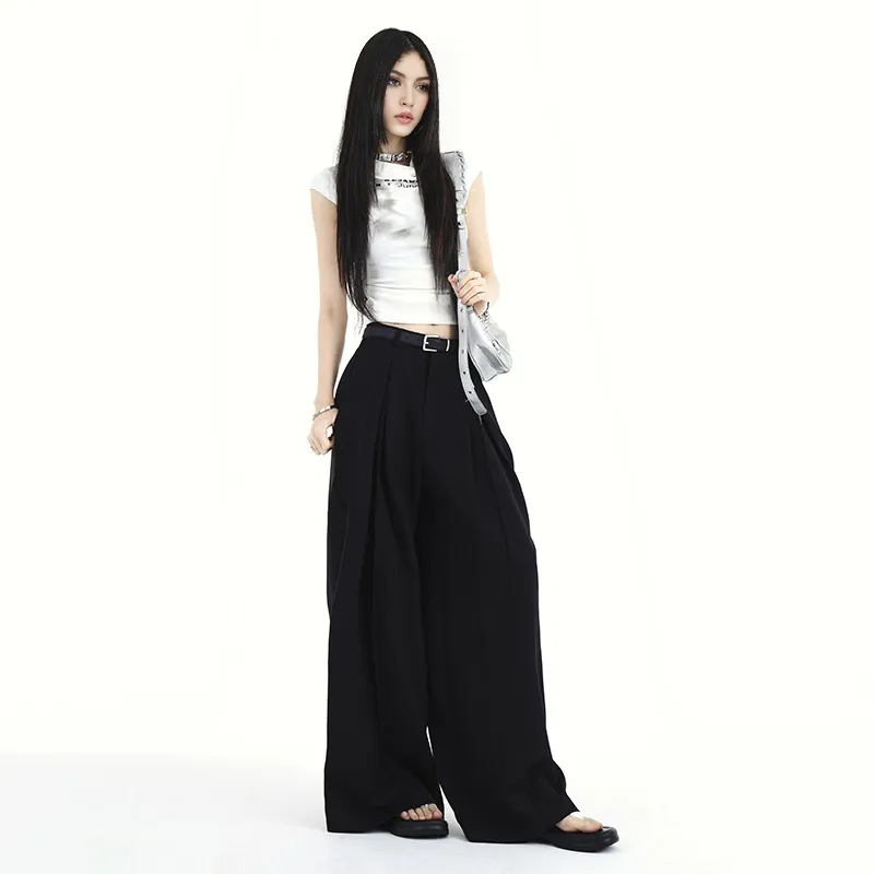 ZAZN Casual Pants Women's Black Includes Leather Belts-4