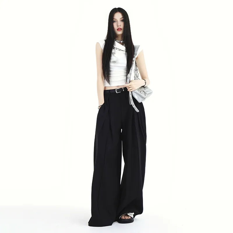 ZAZN Casual Pants Women's Black Includes Leather Belts-5