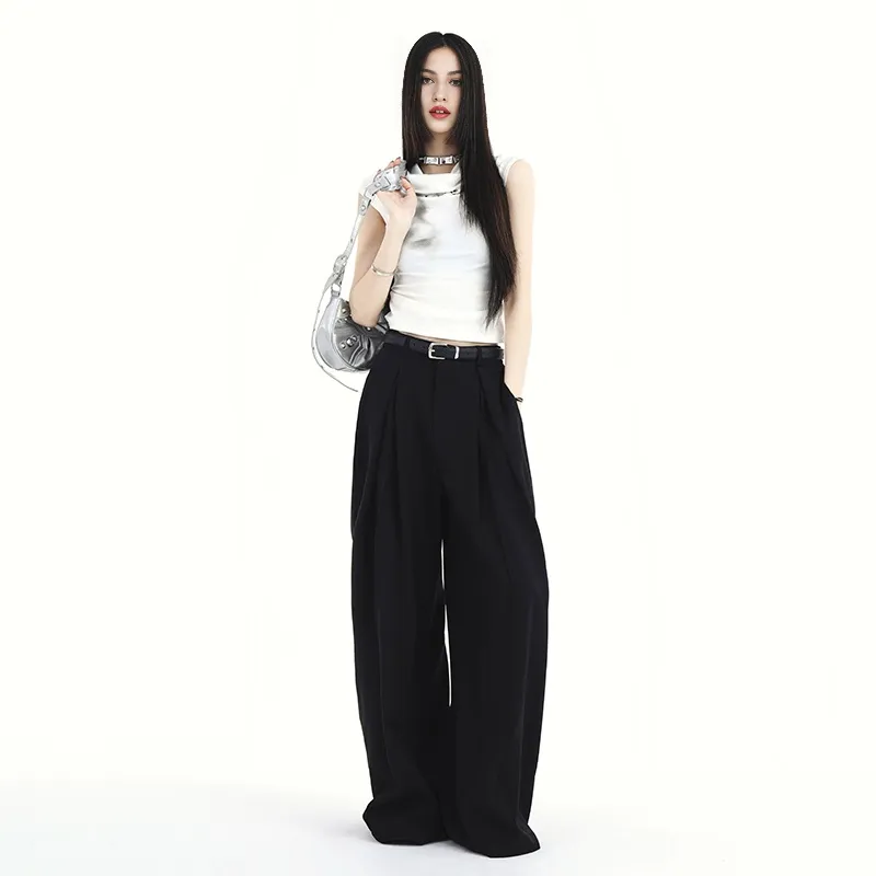 ZAZN Casual Pants Women's Black Includes Leather Belts-9