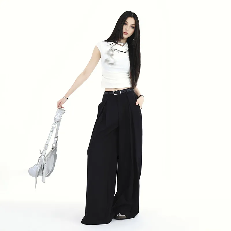ZAZN Casual Pants Women's Black Includes Leather Belts-11