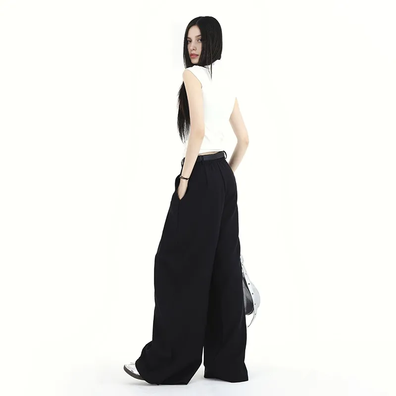 ZAZN Casual Pants Women's Black Includes Leather Belts-13