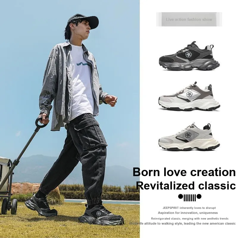 JEEP SPIRIT Chunky Sneakers Men Low Top Gray, White-7