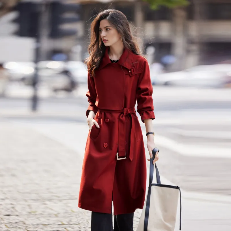 A Paradise For Awakening Trench Coat Women's Burgundy-2