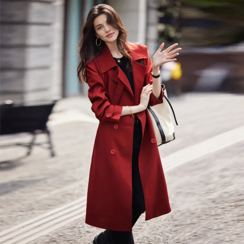 A Paradise For Awakening Trench Coat Women's Burgundy-4