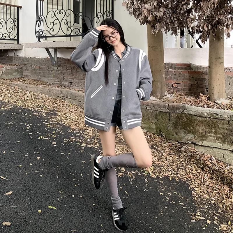 FLIM Baseball Jacket Women's Gray-11