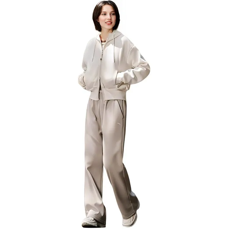 Anta Comprehensive Training Collection Sports Lifestyle Collection Knitted Sweatpants Women's Nude Khaki-2