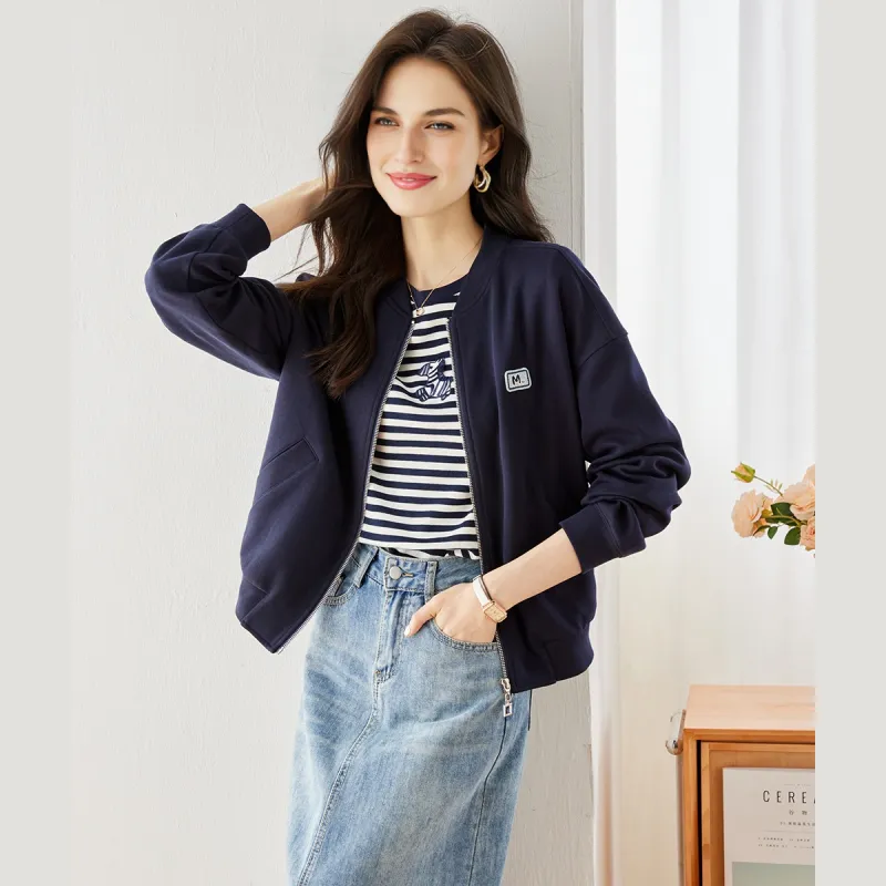 VIMLY Baseball Jacket Women's Navy Blue-2