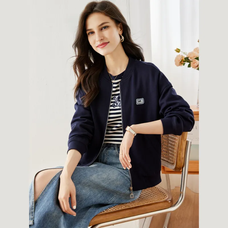 VIMLY Baseball Jacket Women's Navy Blue-3