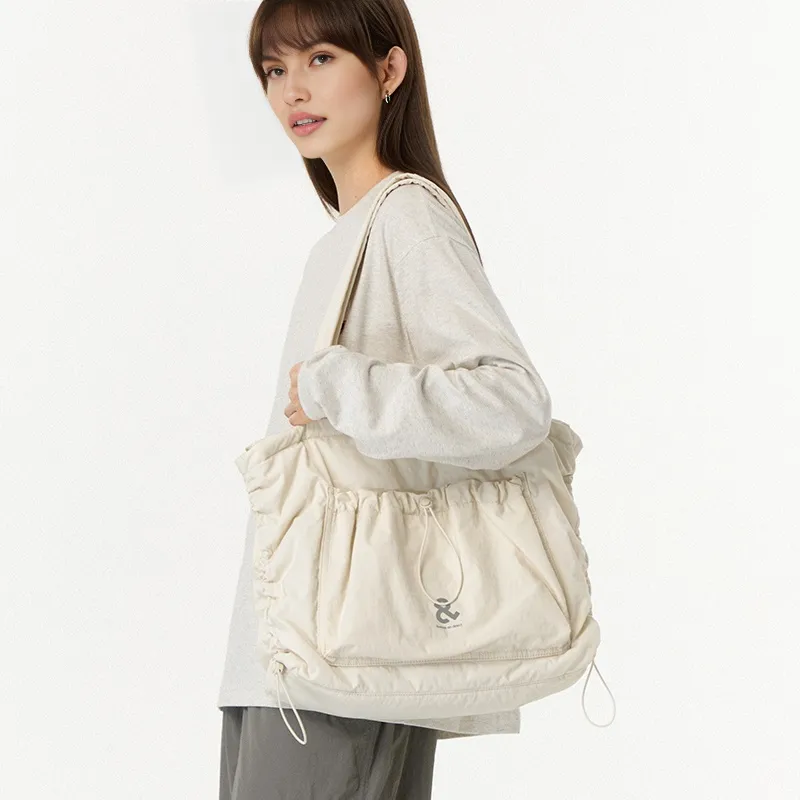 LIVEBOX EN DIRECT Nylon Shoulder Bag Large Size Women's Ecru/Gray/Khaki-1