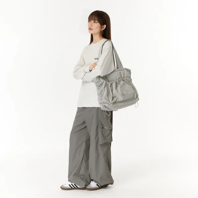 LIVEBOX EN DIRECT Nylon Shoulder Bag Large Size Women's Ecru/Gray/Khaki-4