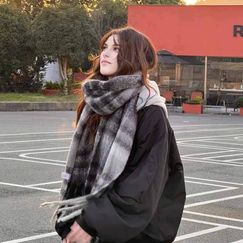PEAK RIGHT Series Knit Scarves Unisex Black Gray-2
