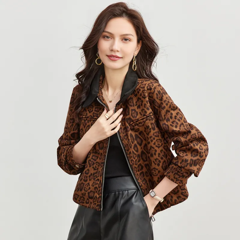 TERRE BLEUE Jackets Coats Women's Leopard Print-1