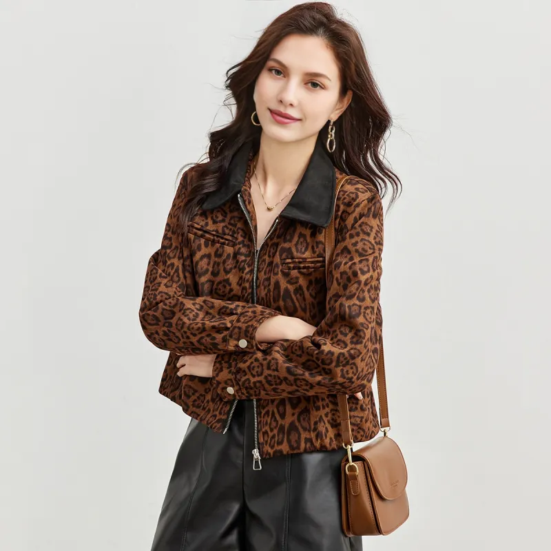 TERRE BLEUE Jackets Coats Women's Leopard Print-2