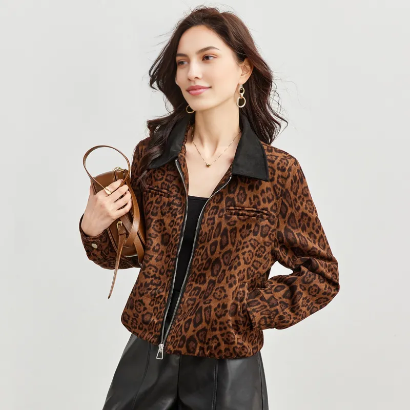 TERRE BLEUE Jackets Coats Women's Leopard Print-3
