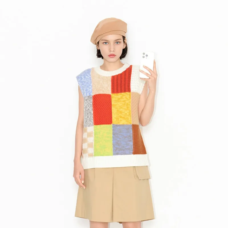 MASFER.SU Vest Women's Different Textures Color Block-2