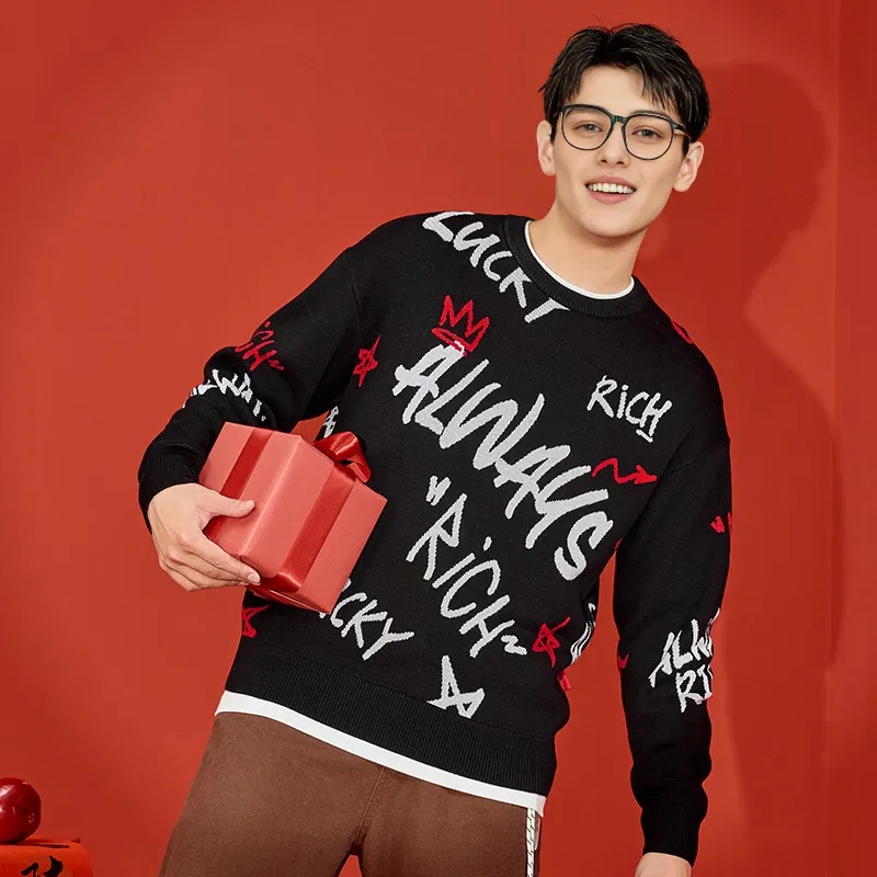 QIAODAN Get Rich Every Day Sweaters Unisex Black-3