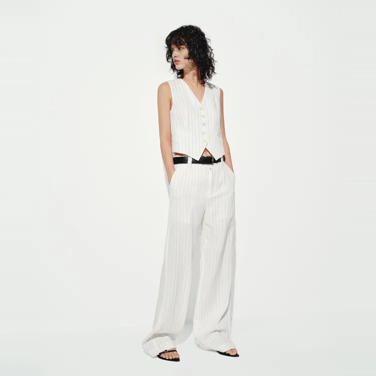 MO&CO Suit Trousers Women's White Black Stripes-3