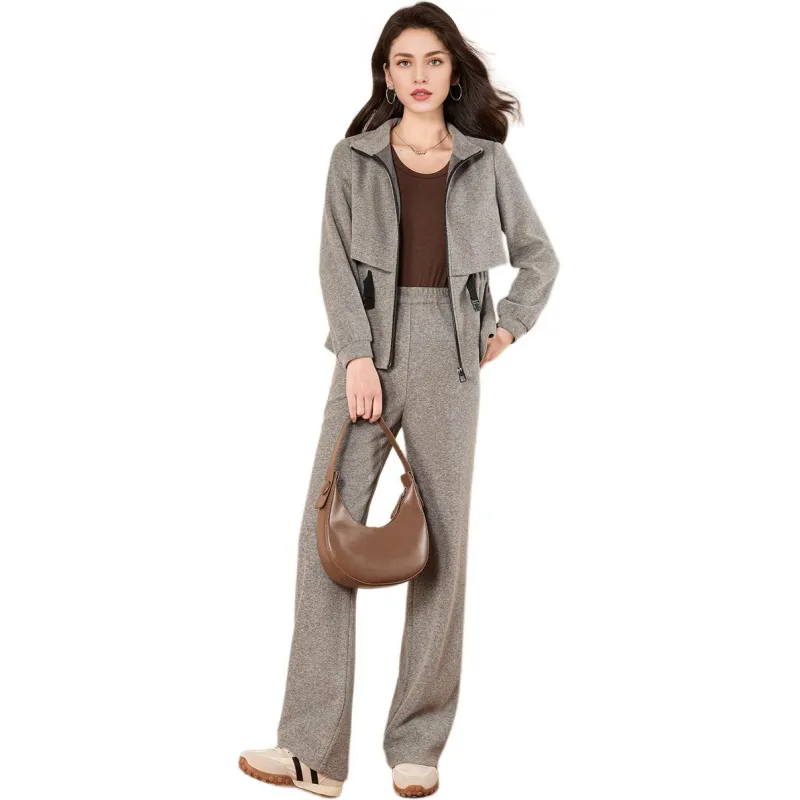 Mylan Casual Suit Cinched Waist Women's Gray-0