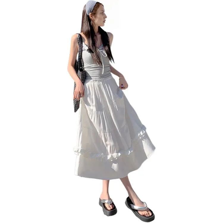 BENGEN Casual Long Skirt Women's White-0