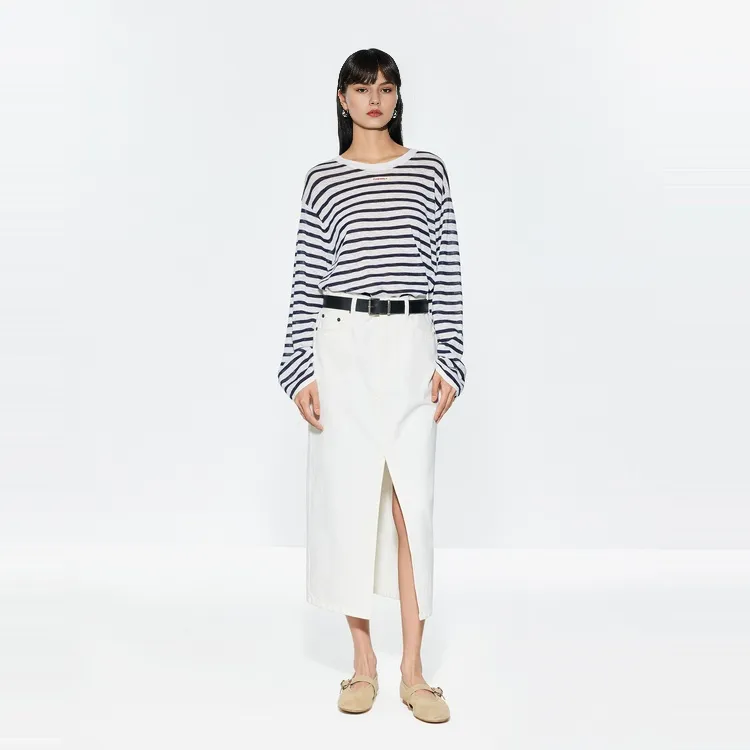 MOCO Denim Long Skirt Women's White-3