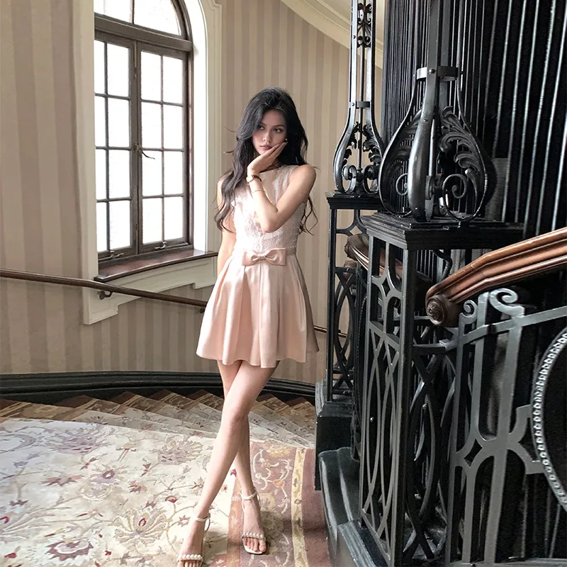 ACAINES Sleeveless Dress Women's Champagne Nude Pink-3