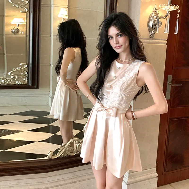 ACAINES Sleeveless Dress Women's Champagne Nude Pink-6