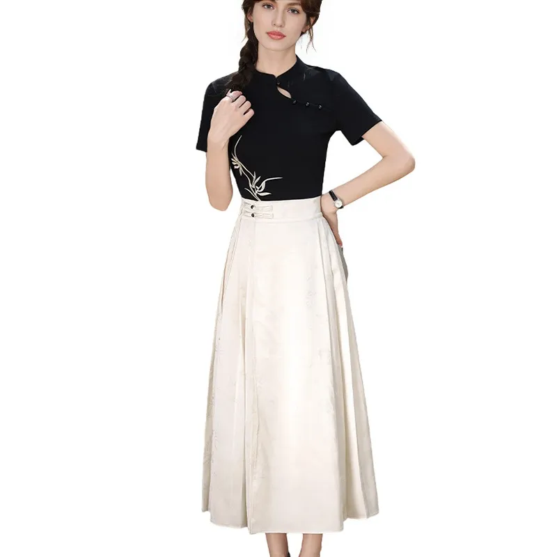 Alxnan Casual Long Skirt Women's Apricot-0