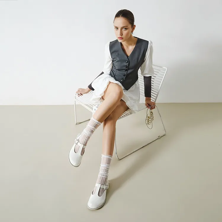 SHOESZOOO Casual Single Shoes 3cm Women's Sunset Warm White-4