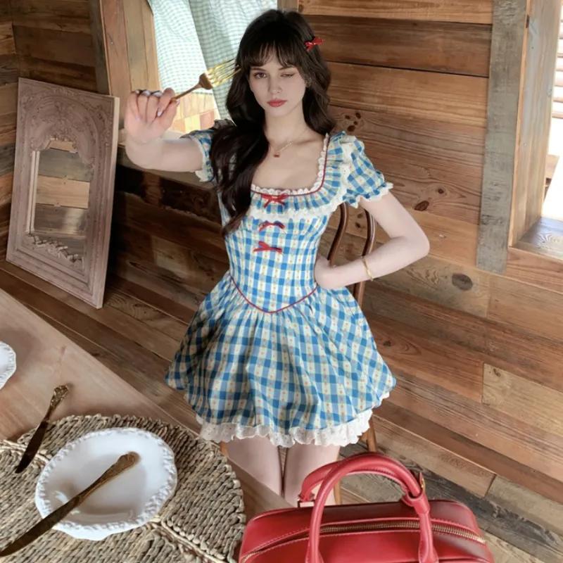 BDGU Sleeveless Dress Women's Blue Plaid-4