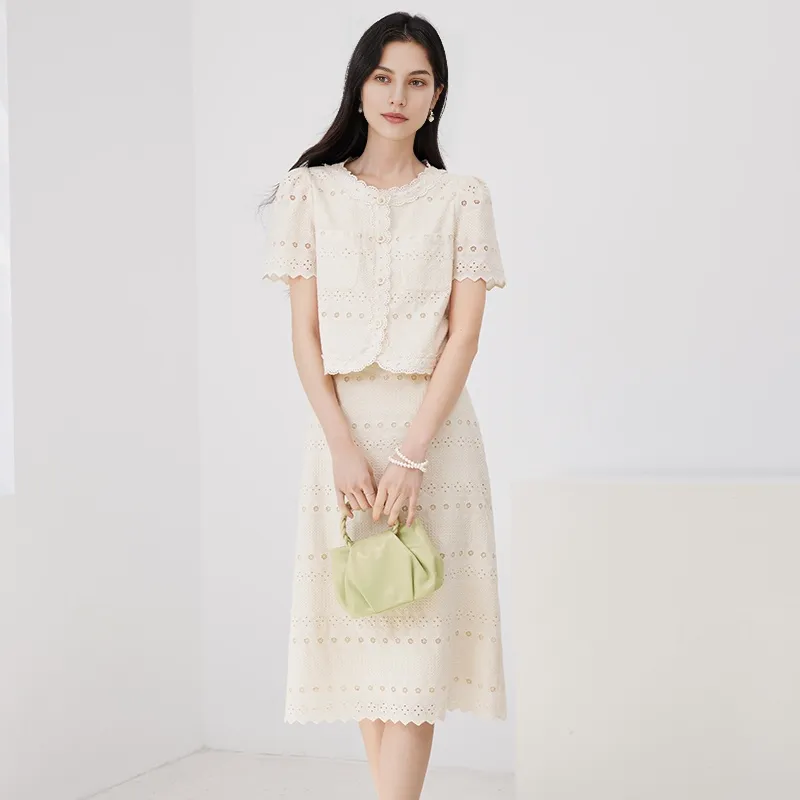 XIANGYING Two Piece Skirt Sets Women's Ecru-4