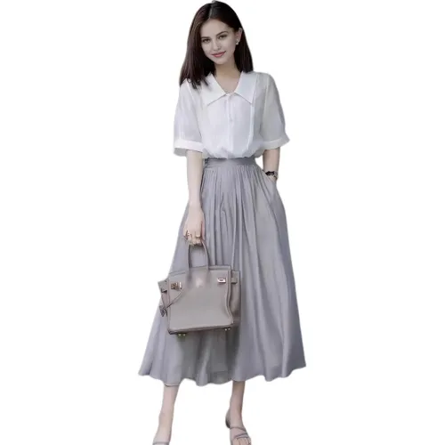 XIANSINIAO Two Piece Skirt Sets Women's Light Gray