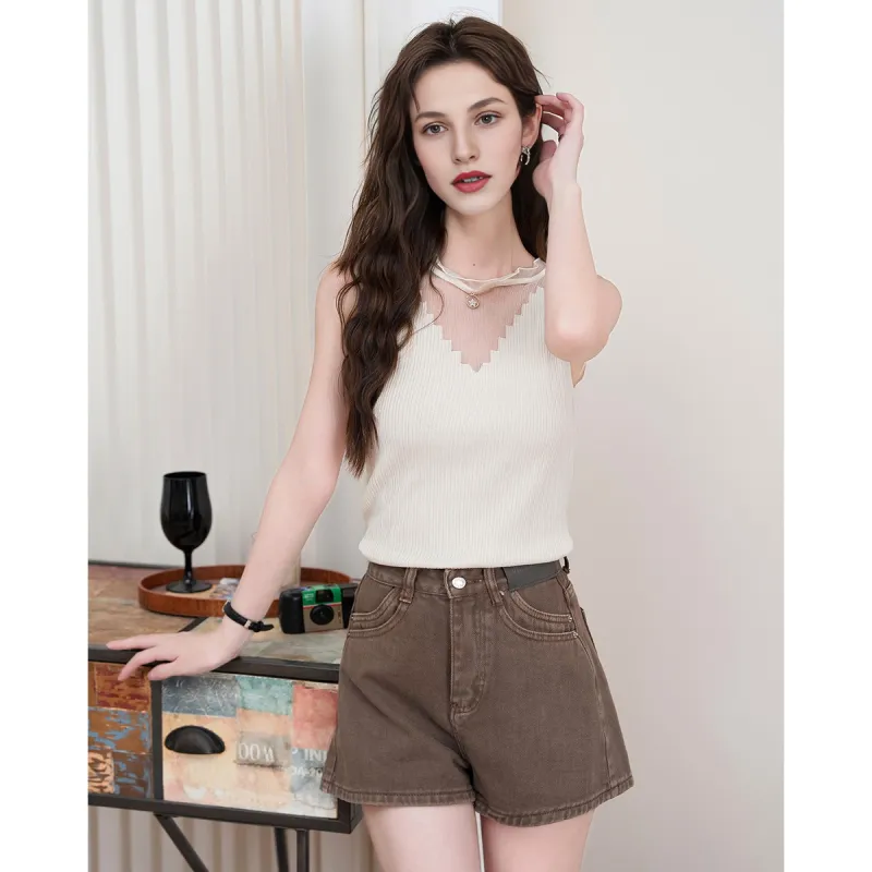 FAWENXIANGZI Tank Tops Women's Beige Yellow-6