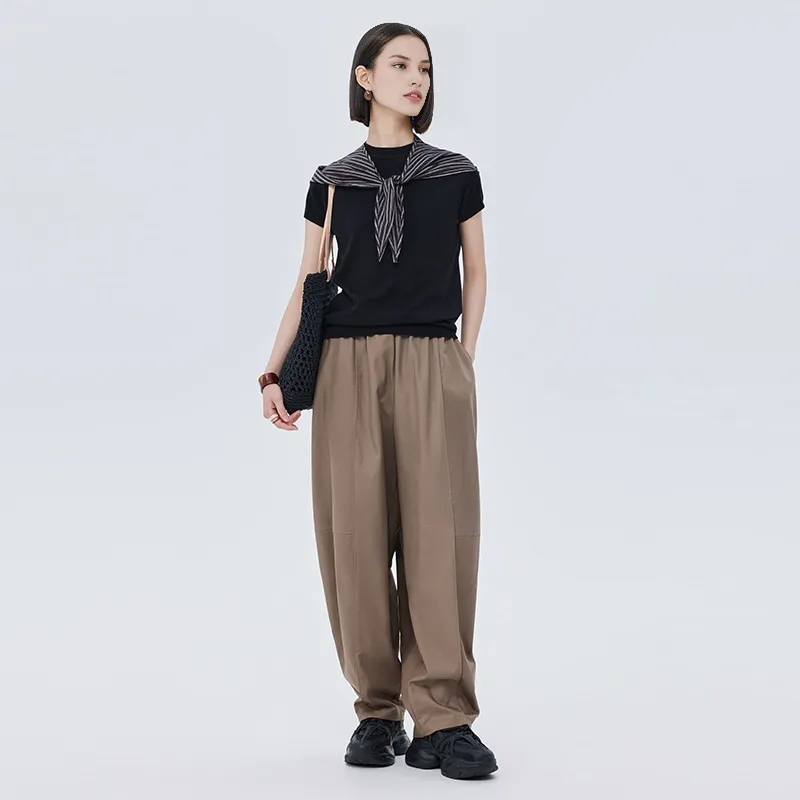 SOON FLOWER Casual Pants Women's Coffee Green-3