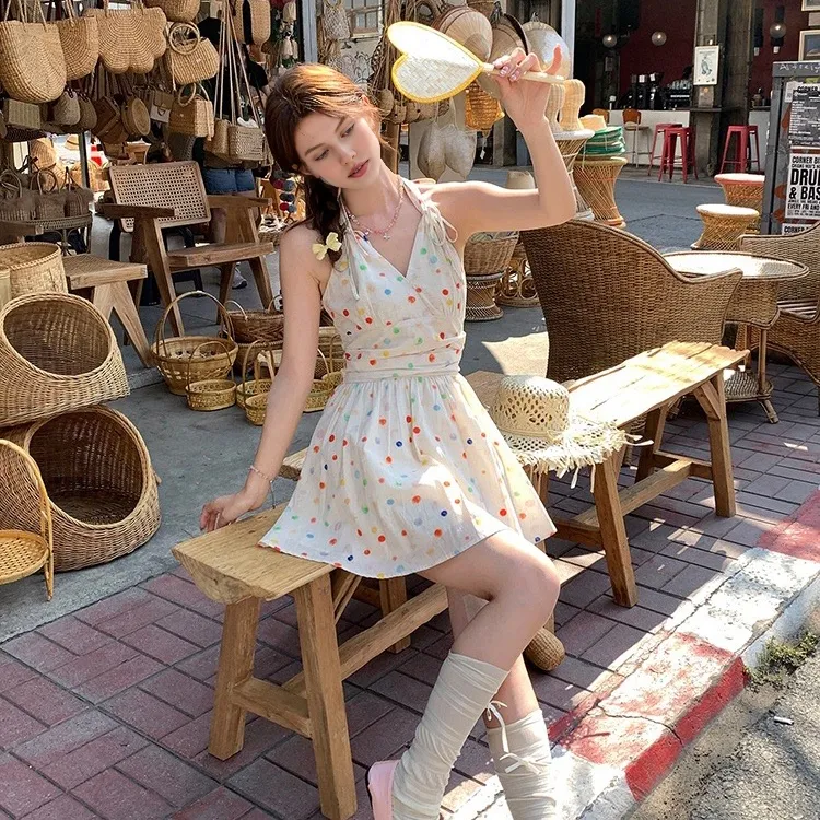 / Sleeveless Dresses Women's Rainbow Polka Dot-2