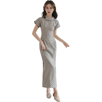 Mm Short Sleeved Dresses Women's Gray With Polka Dot