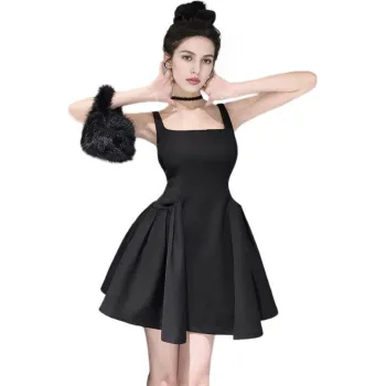 GOSO Slip Dresses Women's Black Double Pockets