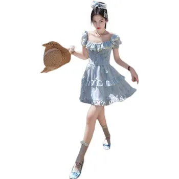 / Short Sleeved Dresses Women's Aqua Colorful Blue