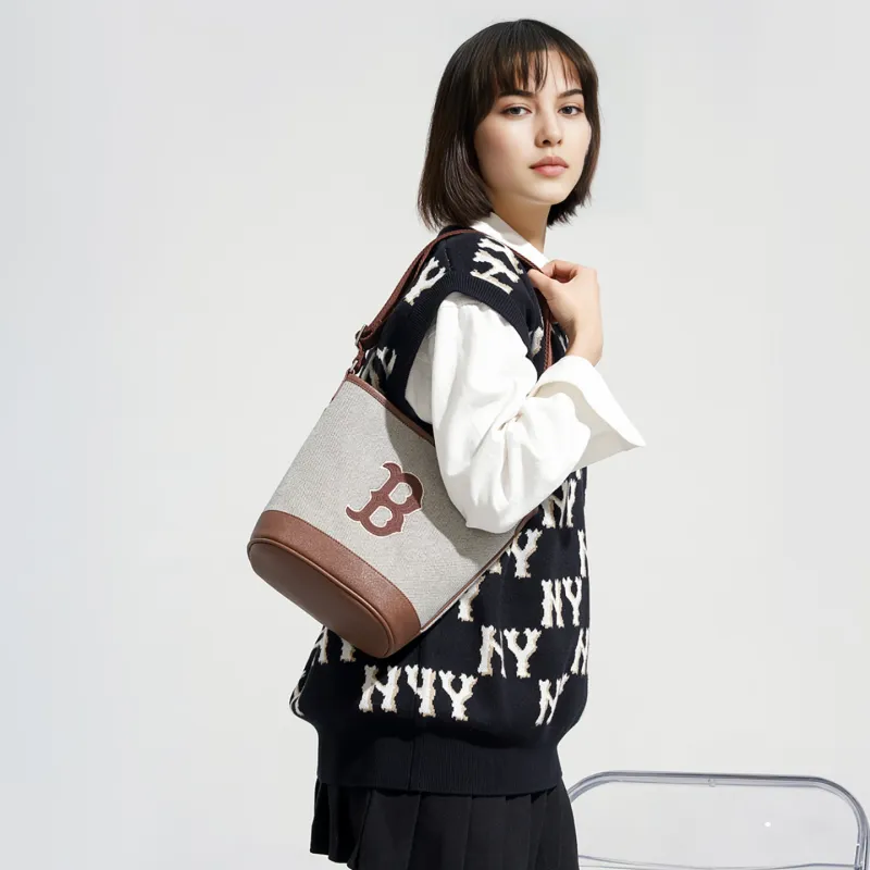 MLB Canvas Canvas Bag Bucket Bags Portable Crossbody Bag Shoulder Bag Regular Unisex Brown Gray Multicolor-4