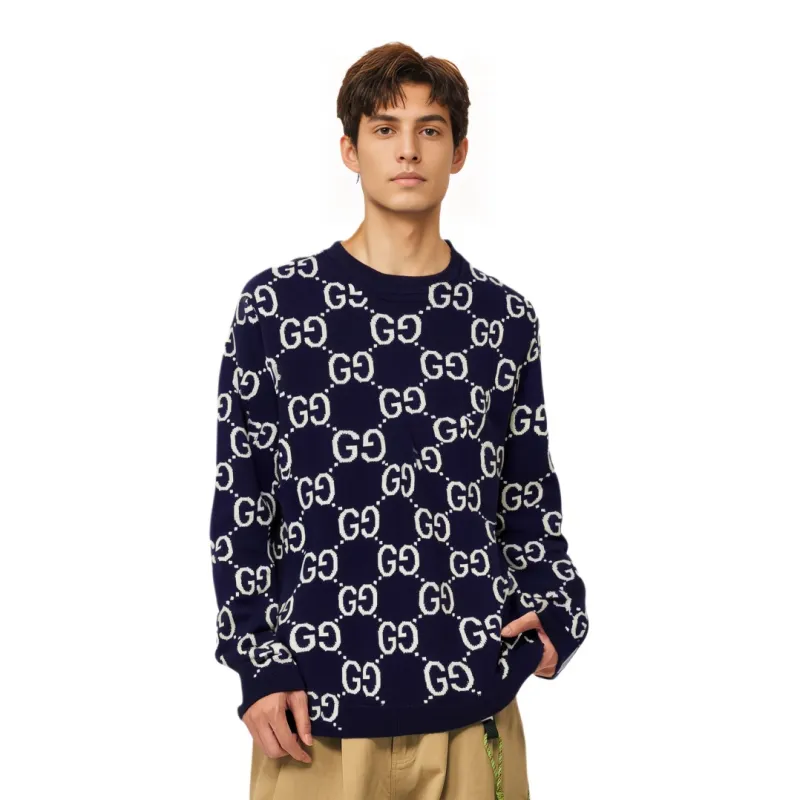 GUCCI GG All Over Crewneck Sweater Navy-1