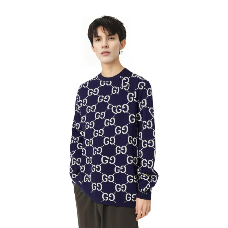 GUCCI GG All Over Crewneck Sweater Navy-2
