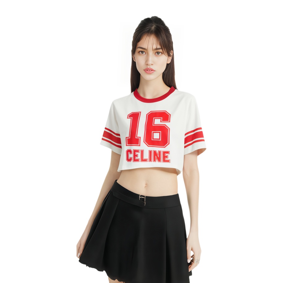 CELINE FW22 Women's 16 Cropped T-shirt in Cotton Jersey CELINE FW22 Women's 16 Cropped T-shirt in Cotton Jersey