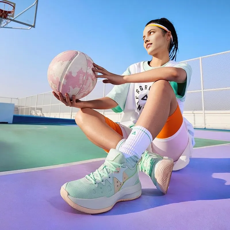 PEAK Lanying Rebound Wear Resistant Lightweight Slip Resistant Low Top Basketball Shoes Women's Gouache Green-5
