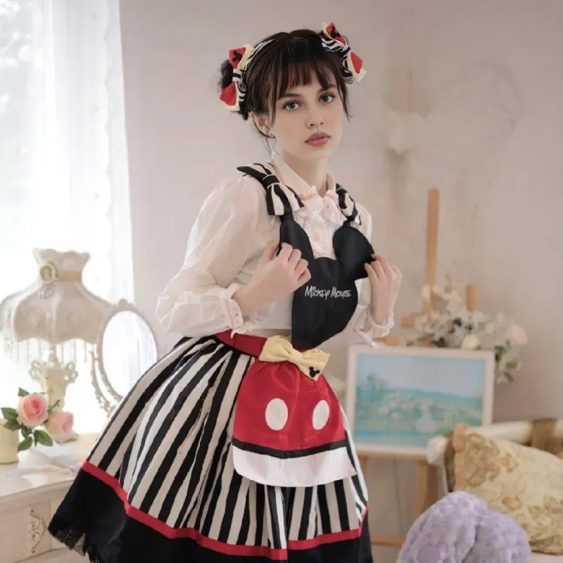 Disney X ANGELIC PRETTY Disney Lolita Dresses Women's Set Black White Skirt+Red Bowknot-1