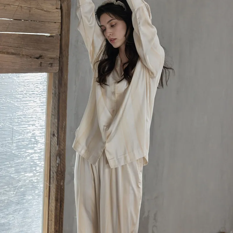 Same Language Pajama Set Women's Apricot White Stripes Gradient-11