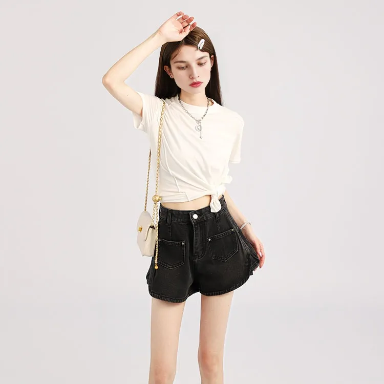 Garbege Denim Shorts Women's Black-3
