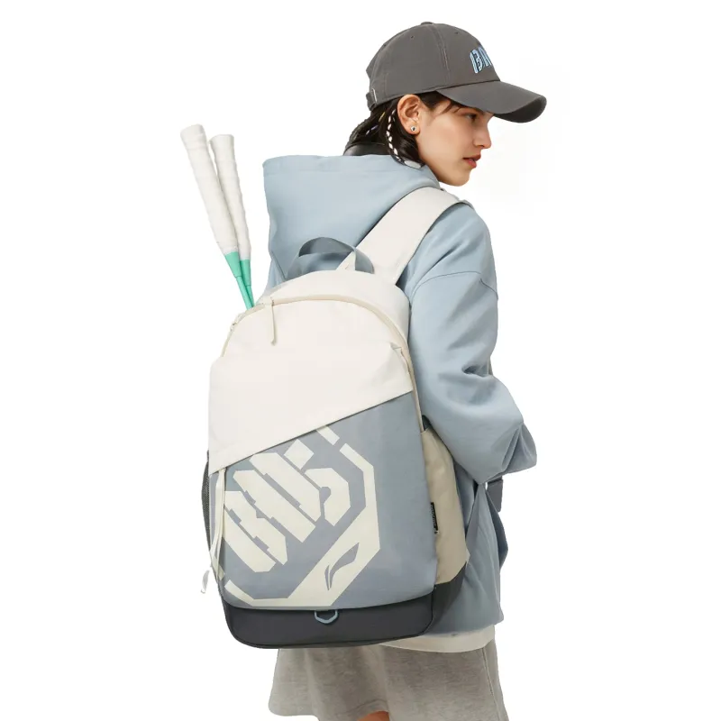 LiNing Polyester Students Backpack Unisex Ecru/Street Gray-4