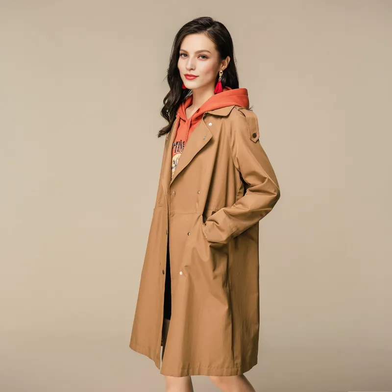 H YXIANG Trench Coat Women's Khaki-5