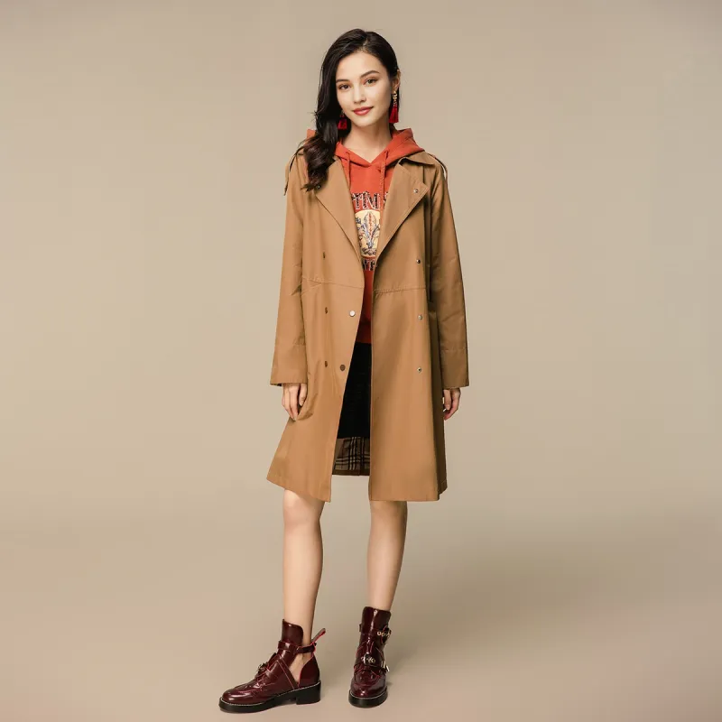 H YXIANG Trench Coat Women's Khaki-2