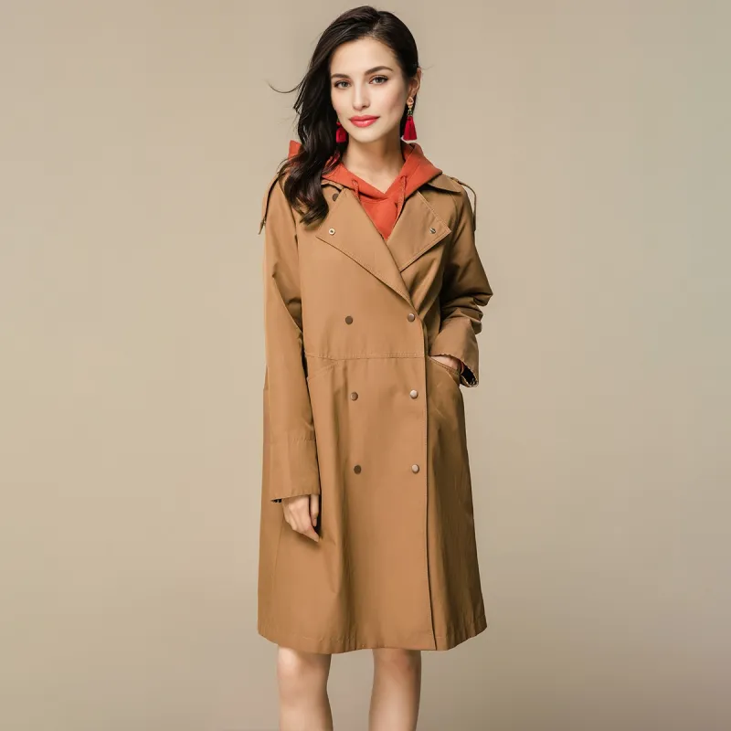 H YXIANG Trench Coat Women's Khaki-3